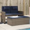 Grey PE Rattan Garden Bench Medium Outdoor Bench with Adjustable Armrests Patio Seatings