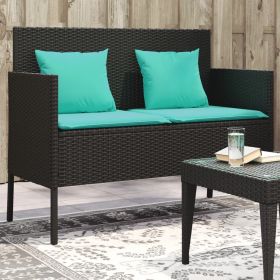 Black PE Rattan Outdoor Garden Bench with Steel Frame Patio Seating