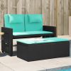 Black and Blue PE Rattan Garden Bench Powder Coated Steel Frame Polyester Cushion Outdoor Seating