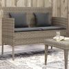 Grey PE Rattan Garden Bench with Storage 44.5 Inch Outdoor Patio Bench