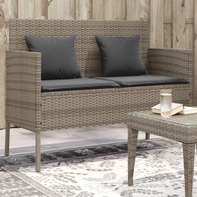 Grey PE Rattan Garden Bench with Storage 44.5 Inch Outdoor Patio Bench