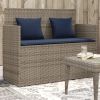 Gray PE Rattan Garden Bench with Steel Frame and Polyester Cushions