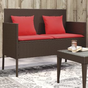 Compact Garden Bench Brown PE Rattan with Powder-Coated Steel Frame