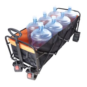 Large Capacity Folding Wagon Cart with Extra Long Extended Design Orange/Black