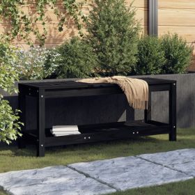 Medium Black Solid Pine Wood Garden Bench Durable Outdoor Patio Seating