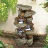 29.9 Inch Rock Water Fountain with LED Lights Outdoor Garden Patio Waterfall Fountain