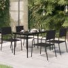 Black Steel Garden Dining Table With Tempered Glass Top Outdoor Patio Table