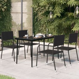 Black Steel Garden Dining Table With Tempered Glass Top Outdoor Patio Table