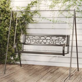 Outdoor Hanging Garden Swing Bench Black Steel Frame Patio Swing Chair