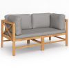 Natural Teak Wood Garden Bench with Dark Gray Cushions Outdoor Seating