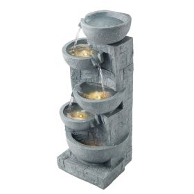 VEVOR 31.5 Inch Outdoor Water Fountain 5-Tier Bowl Shaped Cascading Waterfall Fountain with LED Light and Pump Garden Patio Decor