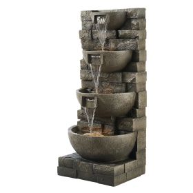 VEVOR 35.6 Inch Outdoor Water Fountain 4 Tier Cascading Waterfall Fountain with LED Light Pump Garden Patio Decor
