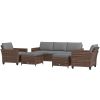 5 Piece PE Rattan Patio Furniture Set 3 Seater Sofa Armchairs Footstools Cushions Mixed Brown