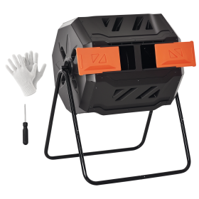 Tumbling Compost Bin Outdoor 360Â° Dual Chamber Rotating Composter 43 Gallon, Orange