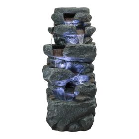 40.5 Inch Rock Water Fountain 6 Tier Outdoor Waterfall Fountain LED Lights Garden Decor
