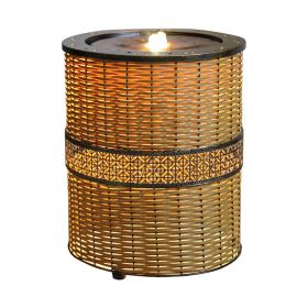 16.9" Indoor Rattan Water Fountain with LED Light – Round Floor Zen Fountain for Home, Living Room, Yoga Room, Office & Porch Decor