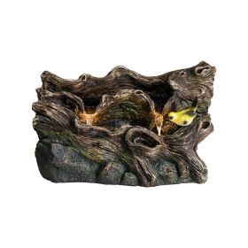 Outdoor modern tree trunk water fountain with LED lights and pump for patio, yard, porch, and pool décor.