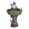 26.7 Inch Outdoor Concrete Bird Bath Fountain with LED Lights Tree Style Pedestal