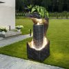 33.4-Inch High Modern Outdoor Fountain Waterfall with LED Lights Garden Patio Water Feature