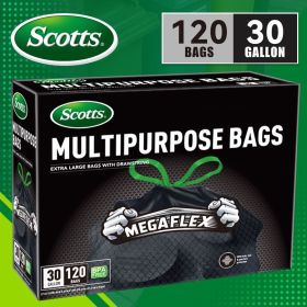 Scotts 120 Count 30 Gallon Drawstring Trash Bags Heavy Duty Non-Rip Black Garbage Bags for Large Kitchen and Household Waste Bins