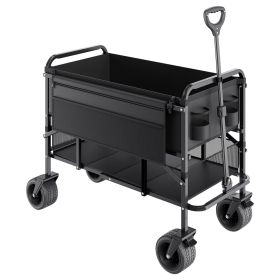VEVOR Double Decker Collapsible Wagon Heavy Duty Folding Utility Cart with All Terrain Wheels 450 lb Capacity