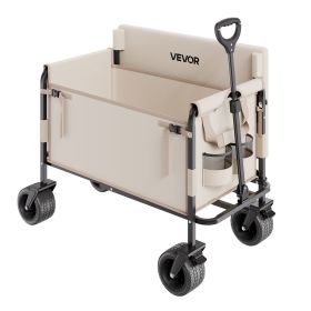 VEVOR Collapsible Folding Wagon 550 lb Capacity 220L 2-in-1 Utility Cart with Bench and Adjustable Handle for Outdoor Use