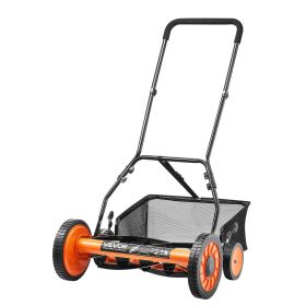 VEVOR 18 Inch Push Reel Lawn Mower 5 Blade Manual Grass Cutter Adjustable Height