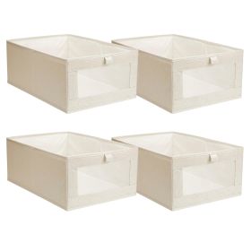 4Pcs Foldable Linen Clothing Storage Bin with Visible Clear Window