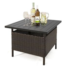 Patio Square Wicker Side Table with Umbrella Hole Outdoor Coffee Table