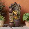 23.5 Inch High ALFRED 4-Tier Outdoor Fountain Brown Gray with LED Light Waterfall Garden Water Feature