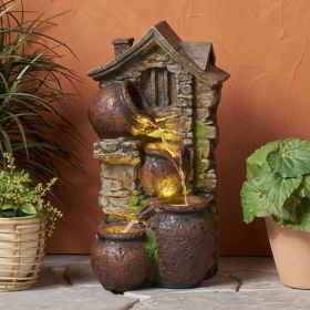 23.5 Inch High ALFRED 4-Tier Outdoor Fountain Brown Gray with LED Light Waterfall Garden Water Feature