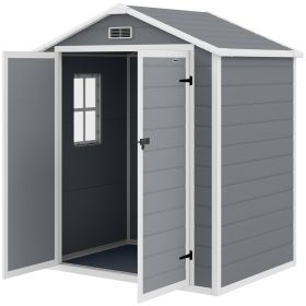6x4.5 Ft Plastic Storage Shed Lockable Double Doors Ventilated Garden Tool Shed Grey