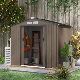 7x4x6 FT Metal Garden Storage Shed Outdoor Tool House Foundation Kit Double Doors Brown