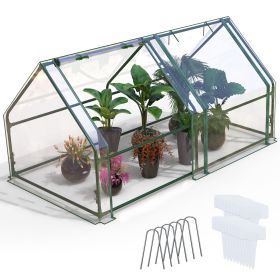 Portable Mini Greenhouse with Roll Up Zipper Doors Waterproof PVC Cover Garden Hot House