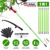 2 In 1 Extra Long Manual Pole Saw 8.23-28.25FT Extendable Tree Pruner for High Branches with Pruner Scissors 2 Double-hooked Saw Blades Goggles Gloves