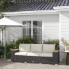 3 Seat Patio Sofa Beige PE Rattan Outdoor Couch Cushions Wood Grain Armrests