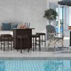 5 Piece Rattan Wicker Bar Set Glass Top Table 4 Bar Stools 2 Tier Storage Shelf