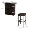 5 Piece Rattan Wicker Bar Set Glass Top Table 4 Bar Stools 2 Tier Storage Shelf