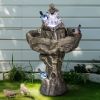 26.7 Inch Outdoor Concrete Bird Bath Fountain with LED Lights Tree Style Pedestal