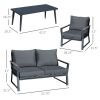 4 Piece Aluminum Patio Furniture Set Loveseat Armchairs Coffee Table Dark Grey
