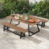 3–4 Person Outdoor HDPE Bench with Metal Frame Heavy Duty Patio Garden Seating Bench