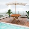 39 Inch Octagon Acacia Wood Patio Dining Table with Umbrella Hole for 2–4 People
