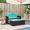 Black and Blue PE Rattan Garden Bench Powder Coated Steel Frame Polyester Cushion Outdoor Seating