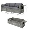 3 Seater Wicker Sofa Outdoor Patio Couch Side Trays Thick Cushions Deep Seating Mixed Gray