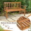 2 Person Acacia Wood Patio Bench with Backrest and Armrests