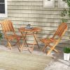 3PC Bistro Set Natural Wood Finish Foldable Balcony Furniture Outdoor Patio Set for Deck Leisure