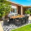 9 Piece Rattan Patio Dining Set with Acacia Wood Table