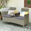 2 Person Rattan Patio Conversation Set with Coffee Table