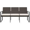 3-Seater Garden Bench Brown PP Polypropylene Rattan Look Outdoor Patio Bench