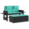 Black and Blue PE Rattan Garden Bench Powder Coated Steel Frame Polyester Cushion Outdoor Seating